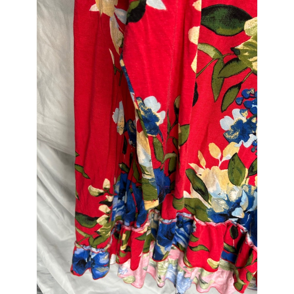Jodifl Red Floral Ruffle Hem Tunic Top Small Boho Long Sleeve High Low Blouse - Picture 3 of 6
